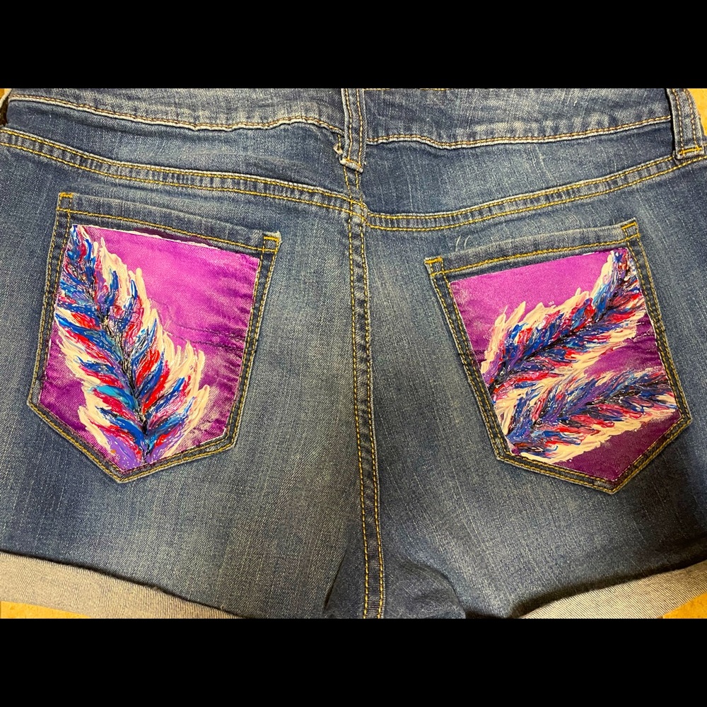 Arizona shorts upcycled hand painted jeans